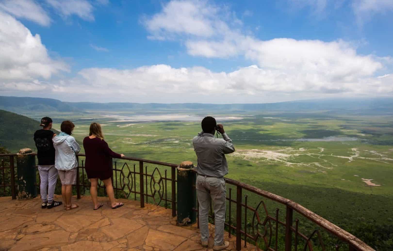 View from the rim overlooking the vast Ngorongoro Crater floor
